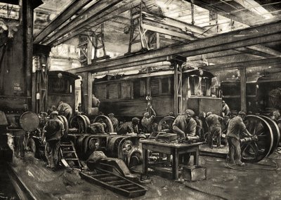 ドイツ鉄道 - ミュンヘンのライヒスバーン電気機関車修理工場。1935年（印刷） 作： Rudolf Lipus