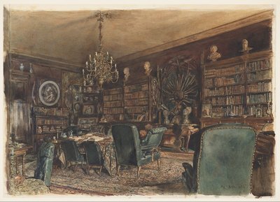 ウィーンのランコロンスキー伯爵のアパートの図書館、リーメルガッセ8 作： Rudolf von Alt