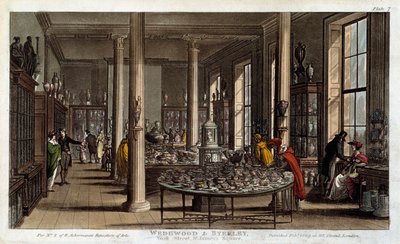 ロンドンのウェッジウッド磁器店の内観 リトグラフ：R. Ackermann 作： Rudolph Ackermann