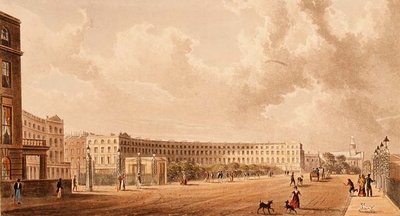1822年に出版されたアクアチント作品「The Crescent, Portland Place 作： Rudolph Ackermann