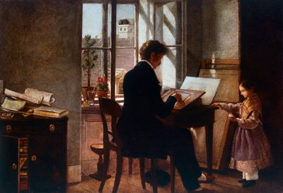 ルドルフ・フォン・アルト（1812-1905）の《窓辺にて》は、油彩・キャンバス。 作： Rudolf von Alt