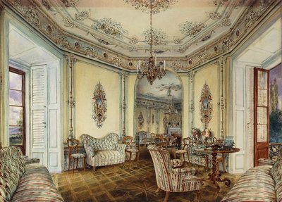 Obertwaltersdorfの城のサロンの内部ビュー。 Obertwaltersdorf城のサロンのインテリア 作： Rudolf von Alt