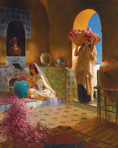 Les parfumeuses - The perfume makers - Rudolf Ernst (1854-1932).木に油彩 寸法 : 55,5x45 cm プライベート・コレクション 作： Rudolphe Ernst