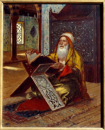 机 コーランを読むイマームの姿。ルドルフ（またはルドルフ）・エルンスト（1854-1932）による絵画 19世紀 ナント、ボザール美術館 作： Rudolphe Ernst