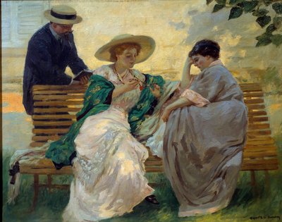 良い時間：「トーク」ルパート・バニー（1864-1947）1885年にベンチで読んでいるブルジョアのグループ 作： Rupert Charles Wolston Bunny