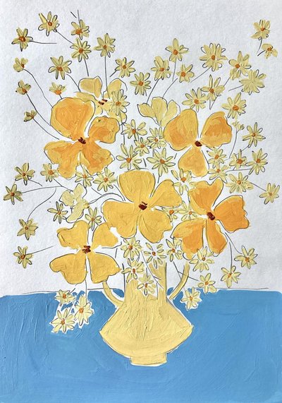 鮮やかな黄色の静物画 作： 