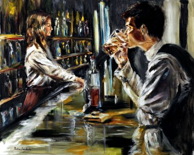 バーにて、2021年（リネンに油彩） 作： Ruslana Levandovska