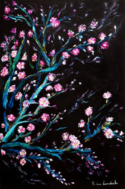 黒の桜、2024年（キャンバスに油彩） 作： Ruslana Levandovska