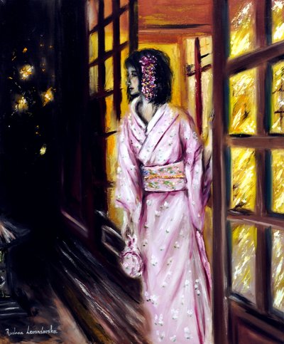 京都の蛍、2022年（キャンバスに油彩） 作： Ruslana Levandovska