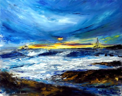 ハワイの海に沈む夕日、2022年（キャンバスに油彩） 作： Ruslana Levandovska