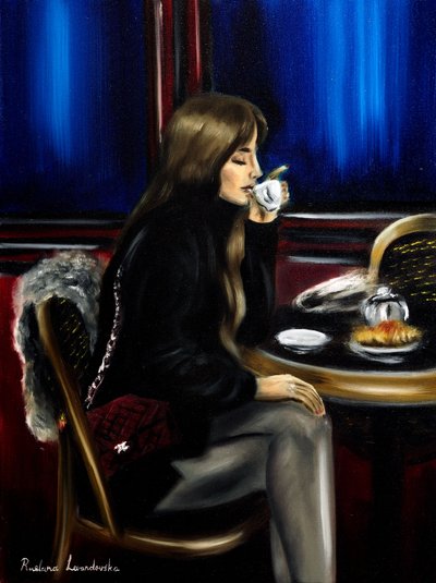 パリのカフェの女 II, 2024（油彩・キャンバス） 作： Ruslana Levandovska