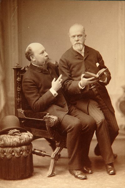 芸術家パヴェル・ヴァシリエヴィチ・シュコフスキー (1846-1912) ワイマールの歴史家アレクサンドル・オネーギン (オットー)。 アルブミンの写真 作： Russian Photographer