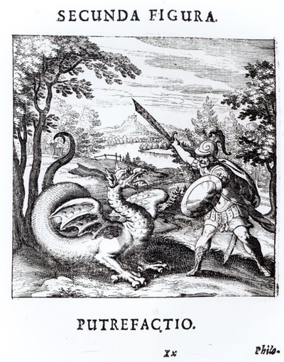 バジルバレンタイン作「ムセウムハーメティクムリフォーマタム」（1678年）から、ドラゴンによって体現される「ロット」を倒す騎士 作： Russian School