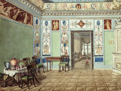 新古典主義のエトルリア式朝食ルーム、1820年（紙にトイレ） 作： Russian School