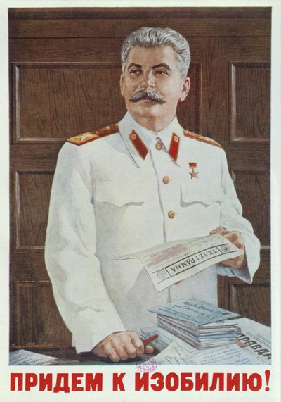 1949年に電報を読んだスターリンのソビエトポスター 作： Russian School