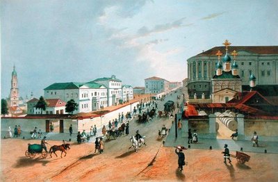 1840年代にA.ミュラーによって刻まれたモスクワの帝国郵便局 作： Russian School