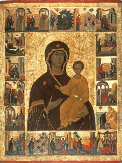 スモレンスクの聖母ホデゲトリアアイコン、1450年頃（生地、ジェッソ、木のテンペラ） 作： Russian School