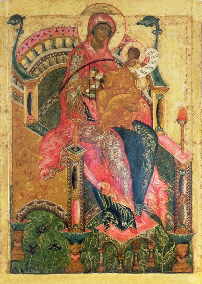 ヴァージンアンドチャイルド、モスクワスクール（tempera on panel） 作： Russian School