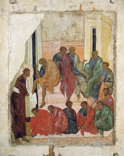 使徒たちの足を洗うキリスト、1497年。 作： Russian icon.