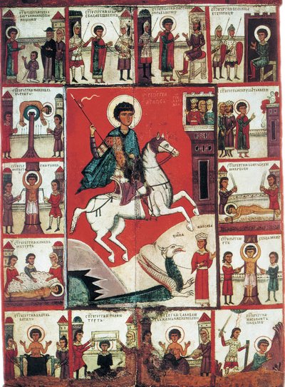 聖ジョージと彼の生涯の場面、14 世紀。 作： Russian icon.