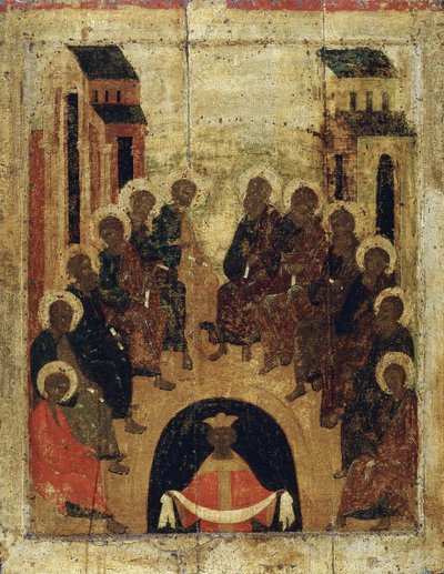 使徒たちへの聖霊の降臨、c1410。 作： Russian icon.