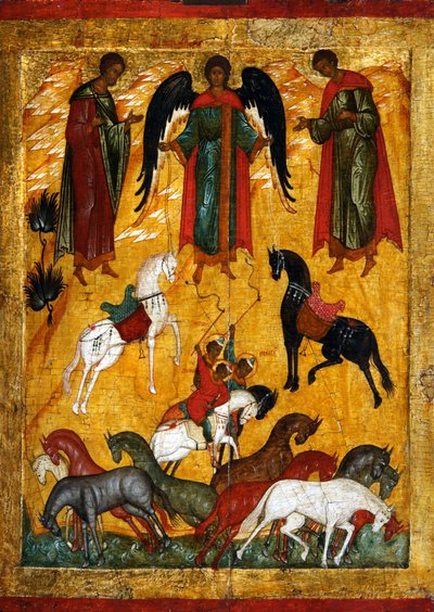フローラスとローラスの奇跡、16 世紀初頭。 作： Russian icon.