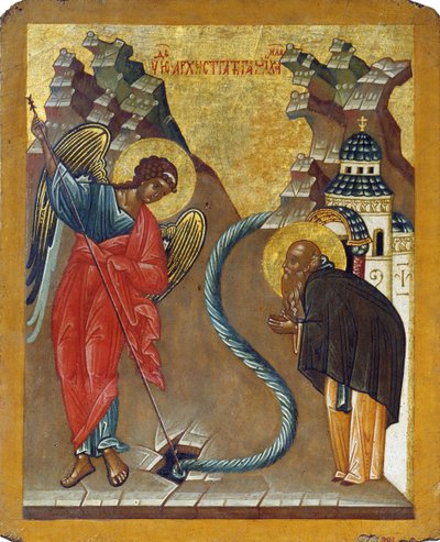 15世紀後半、長内での大天使ミカエルの奇跡。 作： Russian icon.