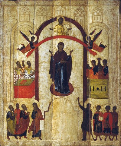神の母ポクロフの保護、c1399。 作： Russian icon.