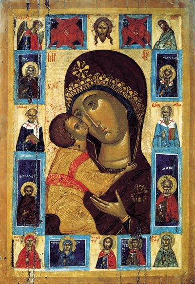 選択された聖人が描かれた聖母エレウサ、16 世紀初頭。 作： Russian icon.