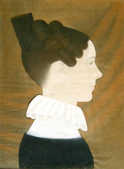 メアリー・デイビス・デニーの肖像」（青織紙にパステル、木炭、色紙コラージュ） 作： Ruth Henshaw Bascom