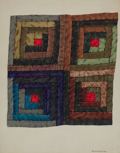 丸太小屋のキルト、c。 1937年。 作： Ruth M Barnes