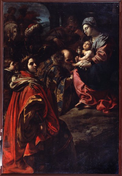 マギの礼拝。 Rutilio Manetti (1571-1639) による絵画。 キャンバスに油彩。 イタリアの芸術、バロック様式。 国立美術館、エカテリンブルグ、ロシア。 作： Rutilio Manetti