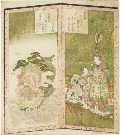 一対の屏風を描いた無題の六面祭壇画より、西王母と亀 作： Ryuryukyo Shinsai
