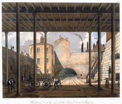 「ワッピングに向かうトンネルの終わりにある倉庫など」、リバプール、1832-1833 作： SG Hughes