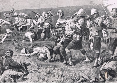 マジュバヒル、1881年2月27日（第一次ボーア戦争）、陸と海でのイギリスの戦いのイラスト、1915 作： S. Begg