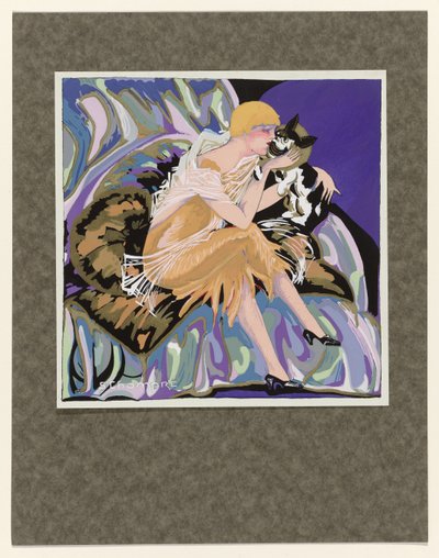 Femmes Modernes、1926年：猫と座っている女性 作： S Chompré