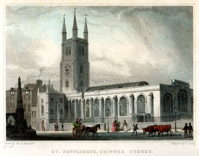 セントセプルチャーズ教会、スキナーストリート、ロンドン市、c1830。 作： S. Lacey