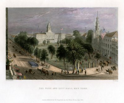 公園と市庁舎、ニューヨーク、アメリカ合衆国、1838。 作： S. Lacey