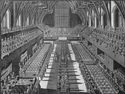 キングジョージ2世の戴冠式の宴会、1727年1911年にウェストミンスターホールの内部 作： S Moore