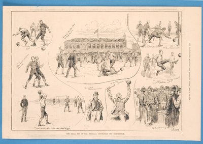 フットボール アソシエーション カップ大会の最後の引き分け、「The Illustrated Sporting and Dramatic News」より、1889 年 4 月 6 日 (litho) 作： S. T. Dadd
