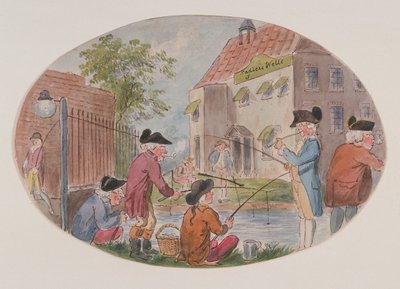 サドラーズ ウェルズ シアターの向かいの釣り人の様子。 フィンズベリー、イズリントン、ロンドン、c1800 作： S Woodward
