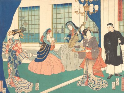横浜の外国商館の応接室、1861 年 9 月。 作： Sadahide Utagawa