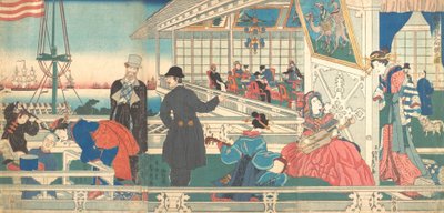 横浜の外国商人の本拠地、1861 年 9 月。 作： Sadahide Utagawa