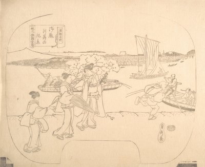 19世紀のファンのためのプルーフラインブロックプリント. 作： Sadahide Utagawa