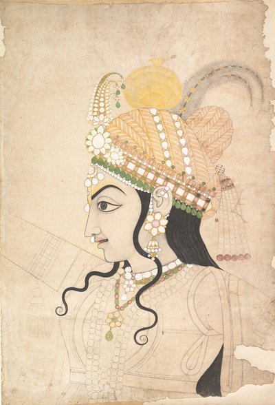 クリシュナの頭: Raslila の壁画の漫画。 1800年。 作： Sahib Ram