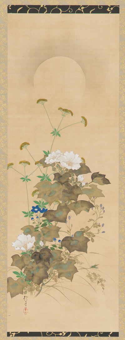 月と秋の植物、江戸時代、19世紀初頭. 作： Sakai Hoitsu