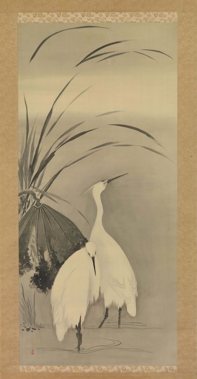 2 匹の白鷺と蓮、1761 年から 1828 年。 作： Sakai Hoitsu