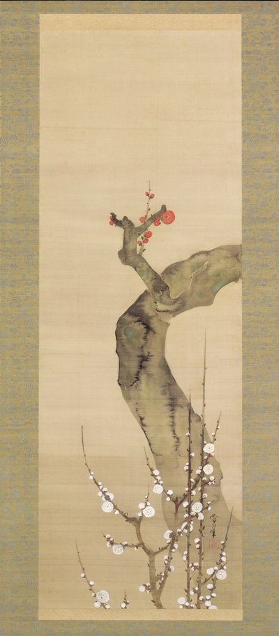 紅白梅（絹本墨・彩色・金） 作： Sakai Oho
