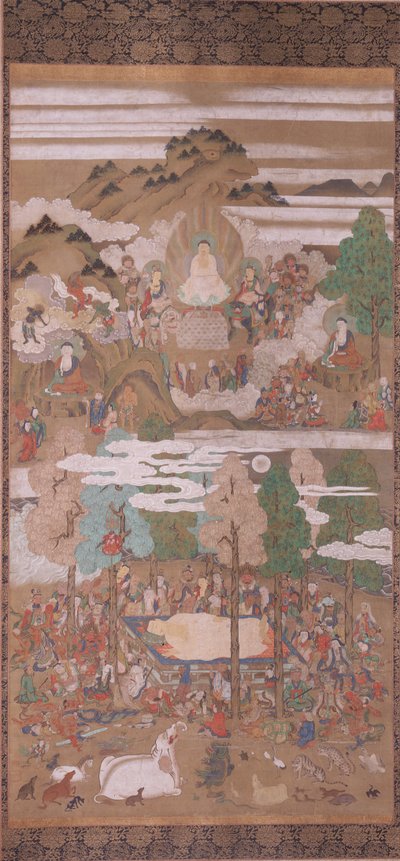 釈迦牟尼仏の死 （絹本、墨、彩色、金） 作： Sakon Sadatsuna
