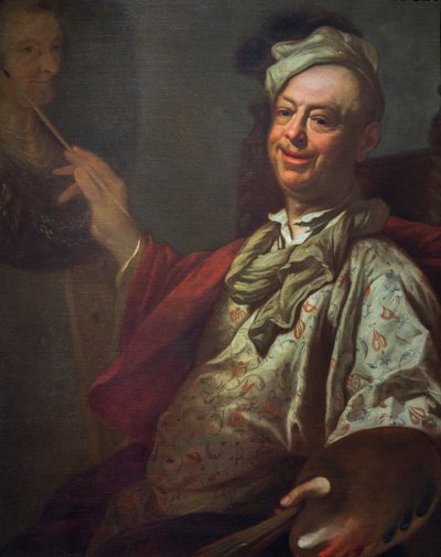 彼のイーゼルでの芸術家の自画像、c.1690（キャンバスに油彩） 作： Salomon Adler